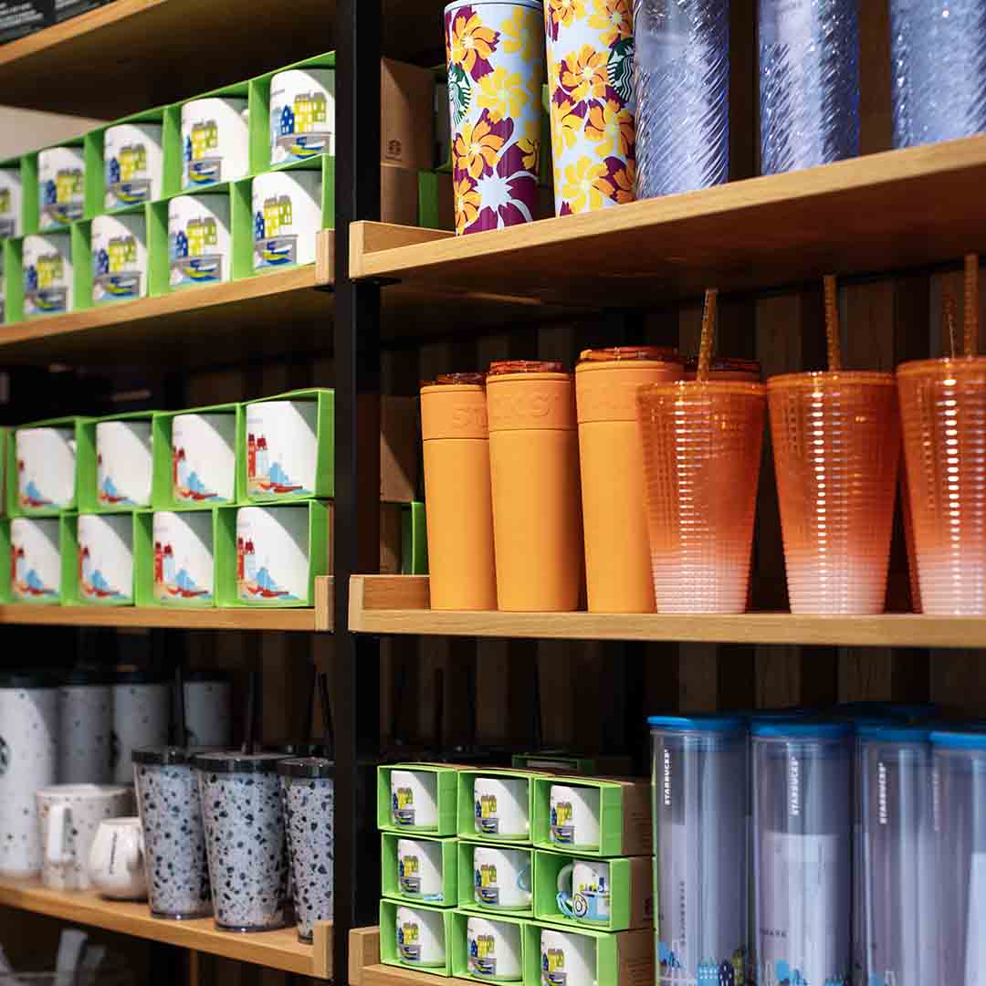 Various cups from Starbucks in Frederiksberg.